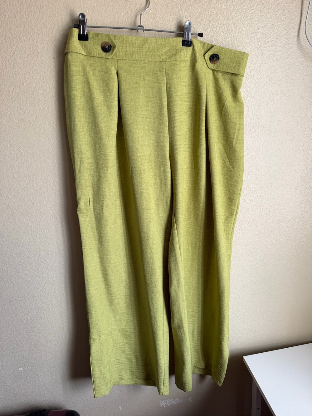Womens Lime Green Wide Leg Pleated Pants